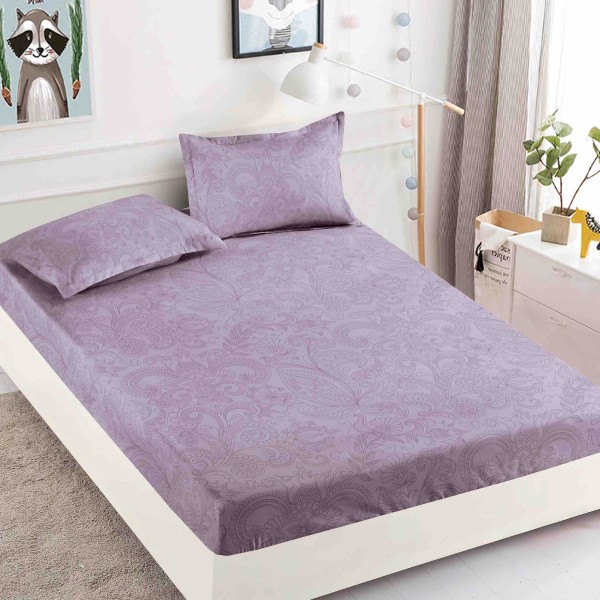 Cearsaf cu elastic, Bumbac FINET, 160/180x200cm, 2 fete de perne 50x70cm, Jojo Home, Gri cenusiu, model floral [1]