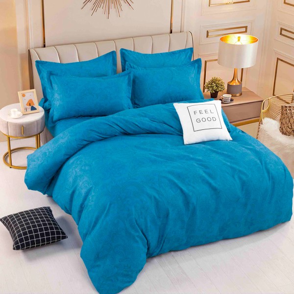 Lenjerie pat 1 PERSOANA,  FINET, 4 piese, Jojo Home, Albastru, model floral [1]