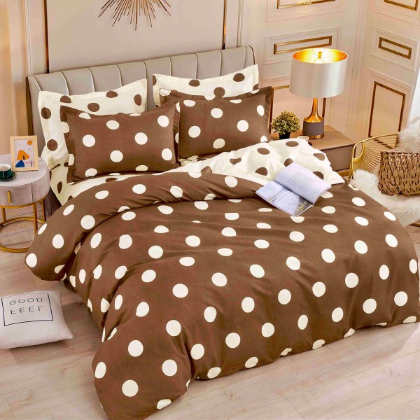 Lenjerie pat 1 PERSOANA,  FINET, 4 piese, Jojo Home, Maro-Crem, buline [1]