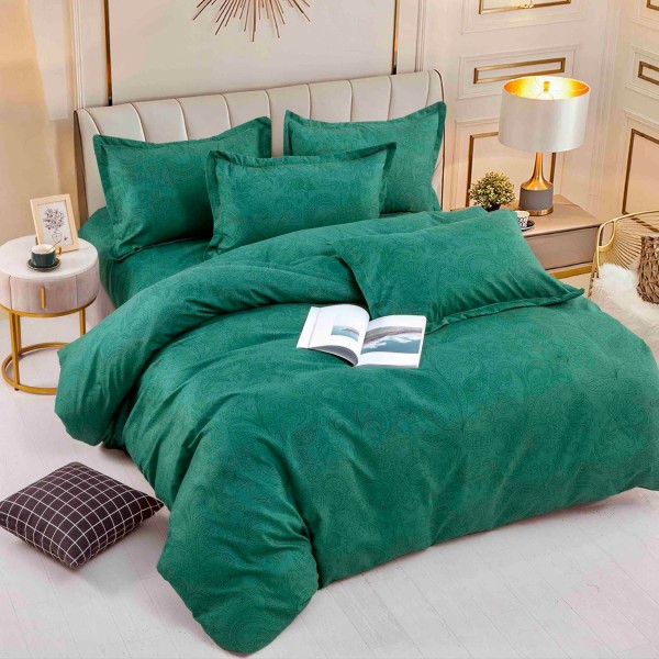 Lenjerie pat 1 PERSOANA,  FINET, 4 piese, Jojo Home, Verde, model floral [1]
