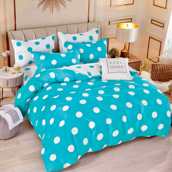 Lenjerie pat 1 PERSOANA,  FINET, 4 piese, Jojo Home, Bleu-Alb, buline [1]