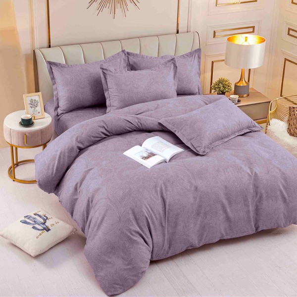 Lenjerie pat 1 PERSOANA,  FINET, 4 piese, Jojo Home, Gri, model floral [1]