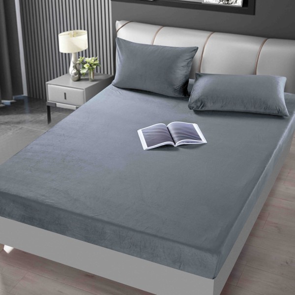 Cearsaf cu elastic, CATIFEA, 160/180x200cm, 2 fete de perne 50x70cm, Jojo Home, Uni, Gri inchis [1]