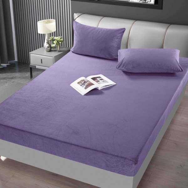 Cearsaf cu elastic, CATIFEA, 160/180x200cm, 2 fete de perne 50x70cm, Jojo Home, Uni, Lila [1]