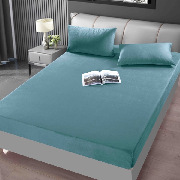 Cearsaf cu elastic, CATIFEA, 160/180x200cm, 2 fete de perne 50x70cm, Jojo Home, Uni, Bleu [1]