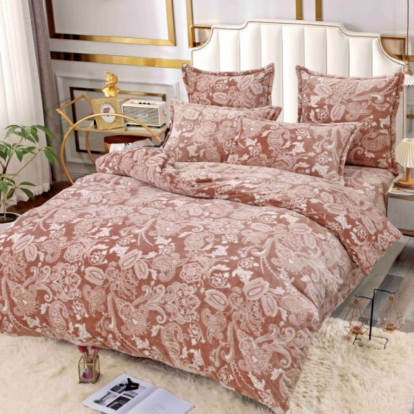 Lenjerie pat dublu, Super Pufoasa COCOLINO, 6 piese, Jojo Home, Roz pudra, model floral [1]