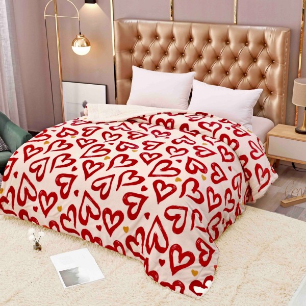 Patura CoCoLiNo cu blanita, 200x230cm, Jojo Home, Crem-Rosu, inimioare [1]