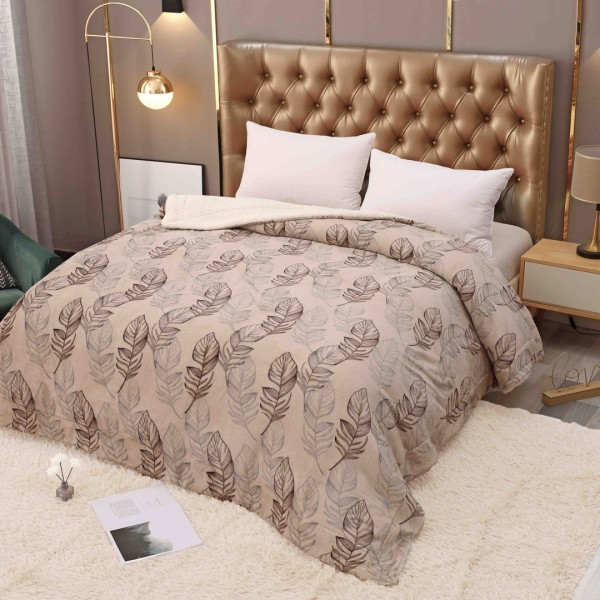 Patura CoCoLiNo cu blanita, 200x230cm, Jojo Home, Bej, frunze [1]