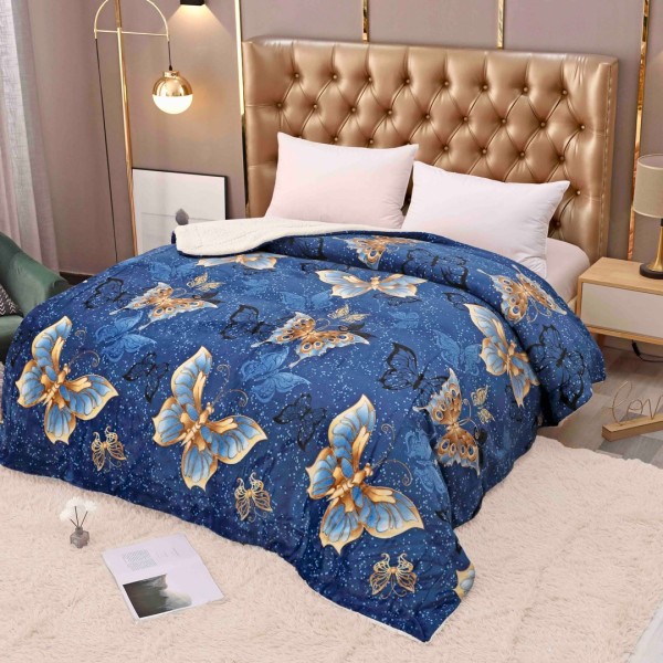 Patura CoCoLiNo cu blanita, 200x230cm, Jojo Home, Albastru, fluturi [1]