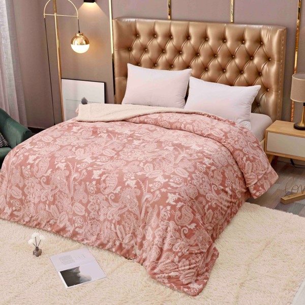 Patura CoCoLiNo cu blanita, 200x230cm, Jojo Home, Roz, model floral [1]