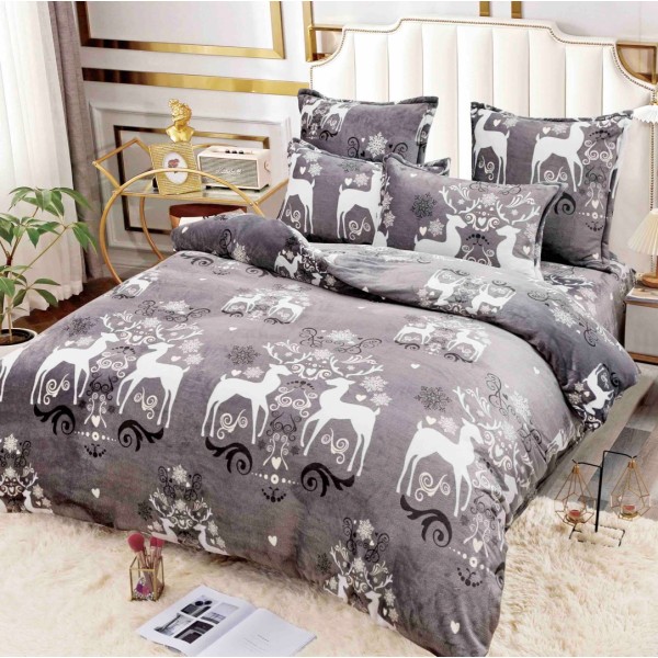Lenjerie pat dublu, Super Pufoasa COCOLINO, 6 piese, Jojo Home, Gri, reni [1]