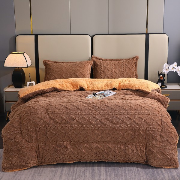  Pilota CoCoLiNo Sherpa tip Tricotaj cu blanita bej, matlasata, 200x230cm + 2 fete de perna 50x70cm, maro [1]