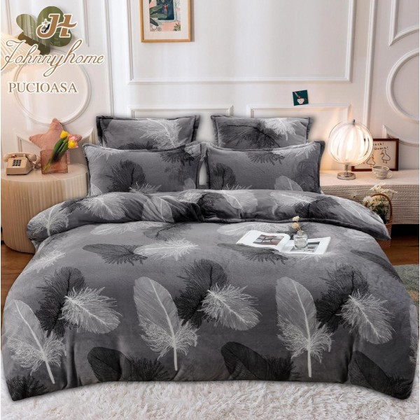 Lenjerie pat dublu, Super Pufoasa COCOLINO, 6 piese, Gri, pene [1]