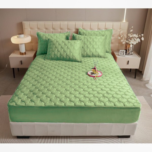 Husã matlasatã tip topper din catifea, 140x200cm + 2 fete de perna 50x70cm, verde [1]