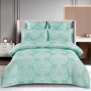 Lenjerie pat dublu, JACQUARD FINETAT, 6 piese, cu ELASTIC, Aqua