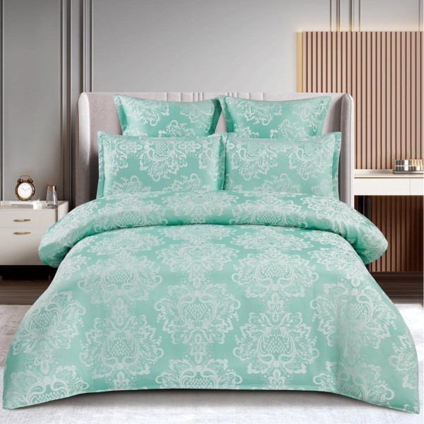 Lenjerie pat dublu, JACQUARD FINETAT, 6 piese, cu ELASTIC, Aqua [1]