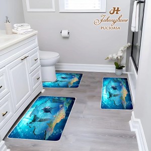 Set 3 covoare pentru Baie, Albastru, delfini