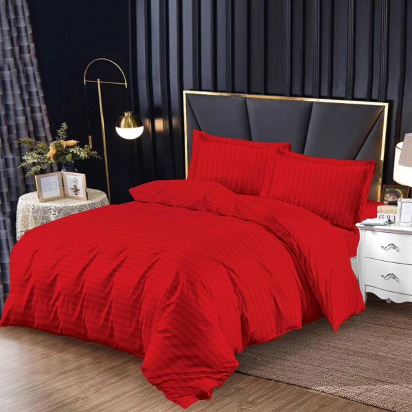 Lenjerie pat 140x200cm, cu Elastic, tip Damasc Finetat, 4 piese, Rosu [1]