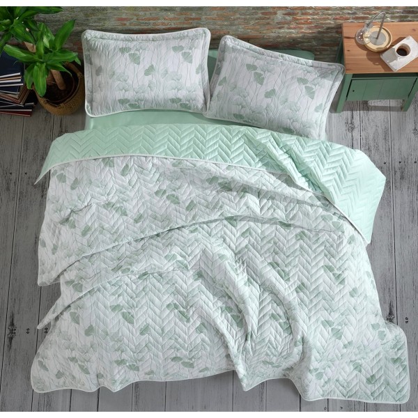 Set cuvertura de pat dublu, 3 piese, Bumbac 100%, 240x260cm, Clasy, PERU V1 Mint [1]
