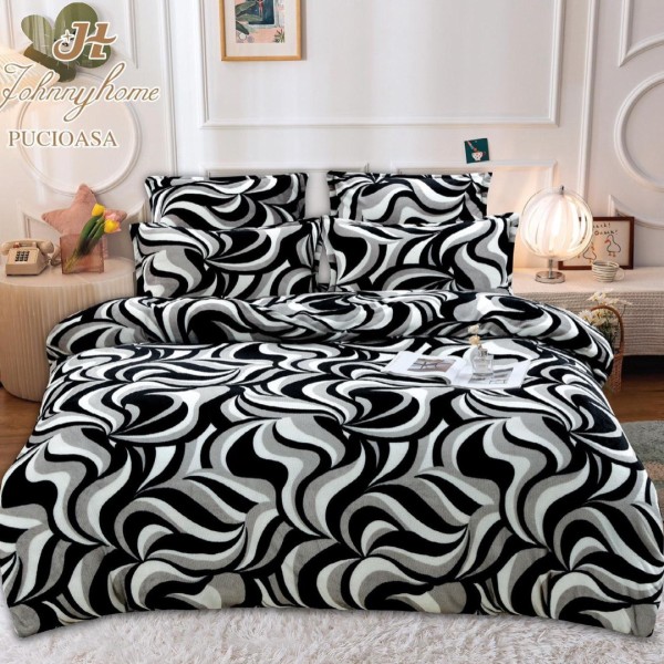 Lenjerie pat dublu, Super Pufoasa COCOLINO, 6 piese, Negru, abstract [1]