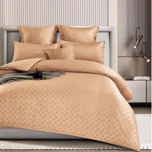 Lenjerie pat dublu,  FINET cu ELASTIC, 6 piese, Bej inchis