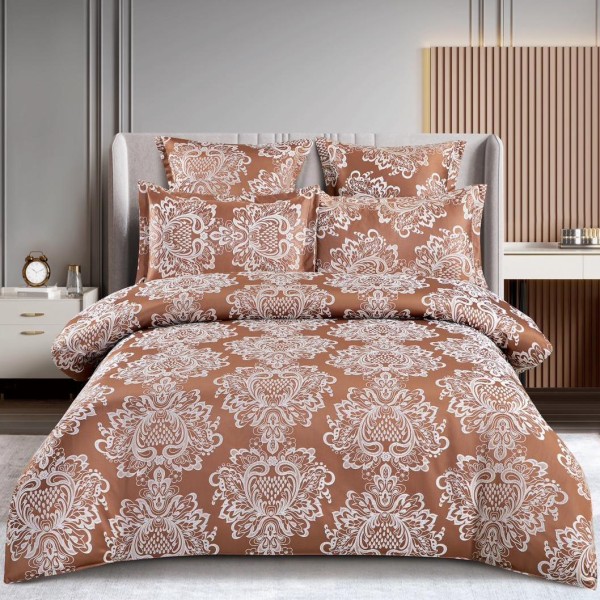 Lenjerie pat dublu, JACQUARD FINETAT, 6 piese, cu ELASTIC, Maro [1]