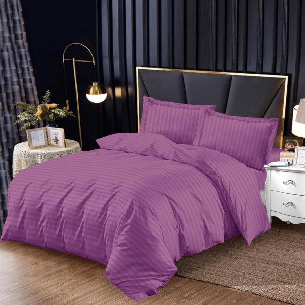 Lenjerie pat 140x200cm, cu Elastic, tip Damasc Finetat, 4 piese, Mov [1]