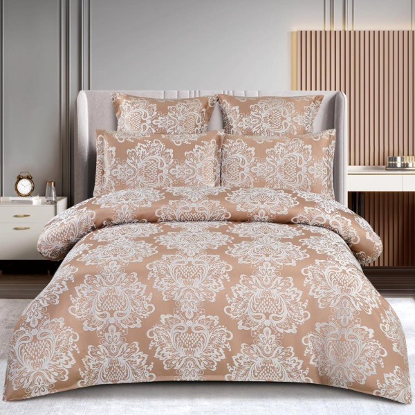 Lenjerie pat dublu, JACQUARD FINETAT, 6 piese, cu ELASTIC, Bej [1]