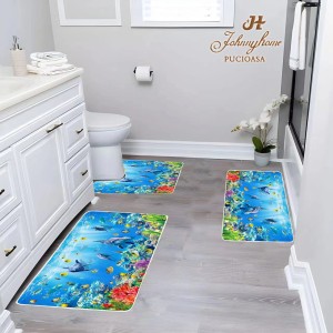 Set 3 covoare pentru Baie, Albastru, delfini, pesti