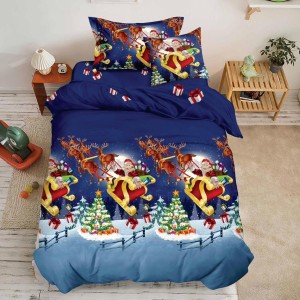 Lenjerie pat 1 PERSOANA, BUMBAC FINET, 4 piese, cu Elastic, Craciun, Albastru Lenjerie pat 1 PERSOANA, BUMBAC FINET, 4 piese, cu Elastic, Craciun, Albastru