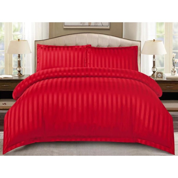 Lenjerie HoReCa, pat dublu, tip Damasc Finetat Deluxe cu Elastic, 4 piese, Rosu [1]