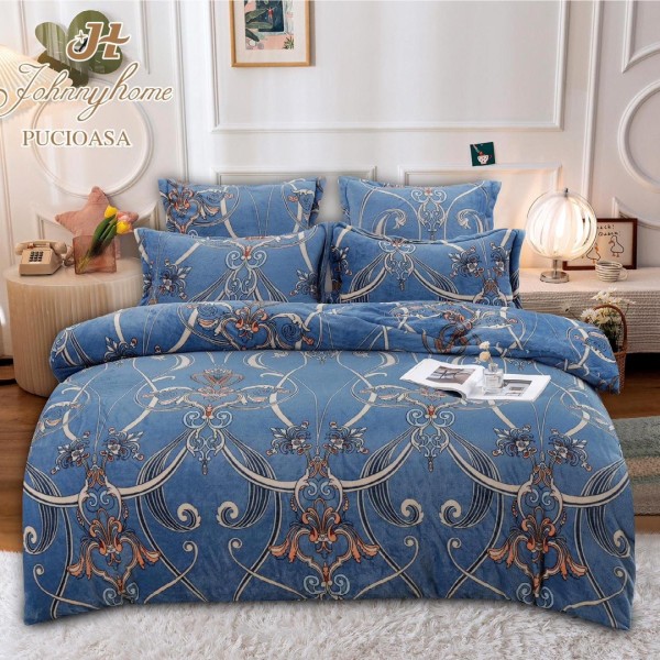 Lenjerie pat dublu, Super Pufoasa COCOLINO, 6 piese, Albastru, model oriental [1]