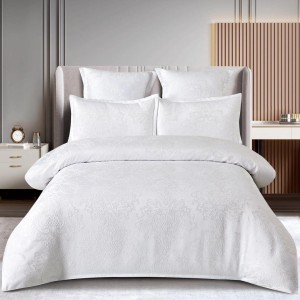 Lenjerie pat dublu, JACQUARD FINETAT, 6 piese, cu ELASTIC, Alb