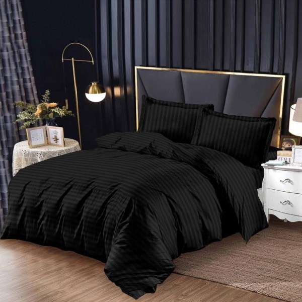 Lenjerie pat 140x200cm, cu Elastic, tip Damasc Finetat, 4 piese, Negru [1]