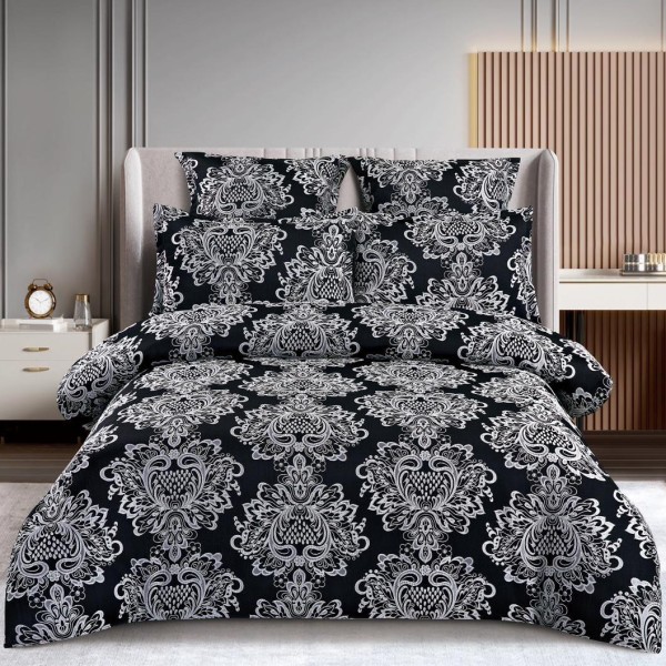 Lenjerie pat dublu, JACQUARD FINETAT, 6 piese, cu ELASTIC, Negru [1]