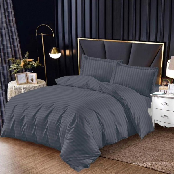 Lenjerie pat 140x200cm, cu Elastic, tip Damasc Finetat, 4 piese, Gri inchis [1]