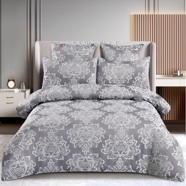 Lenjerie pat dublu, JACQUARD FINETAT, 6 piese, cu ELASTIC, Gri deschis [1]
