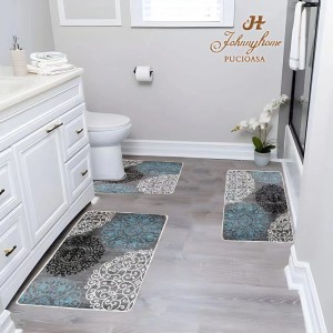 Set 3 covoare pentru Baie, Albastru, model oriental