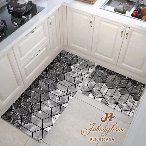 Set 2 covoare pentru Bucatarie, Gri, forme geometrice [1]