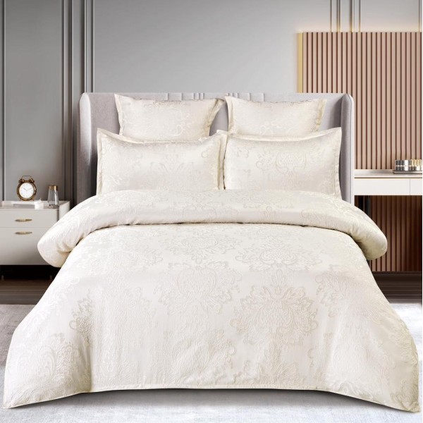 Lenjerie pat dublu, JACQUARD FINETAT, 6 piese, cu ELASTIC, Crem [1]