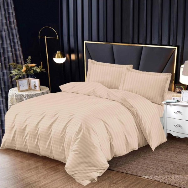 Lenjerie pat 140x200cm, cu Elastic, tip Damasc Finetat, 4 piese, Bej [1]