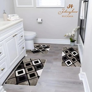 Set 3 covoare pentru Baie, Gri, romburi