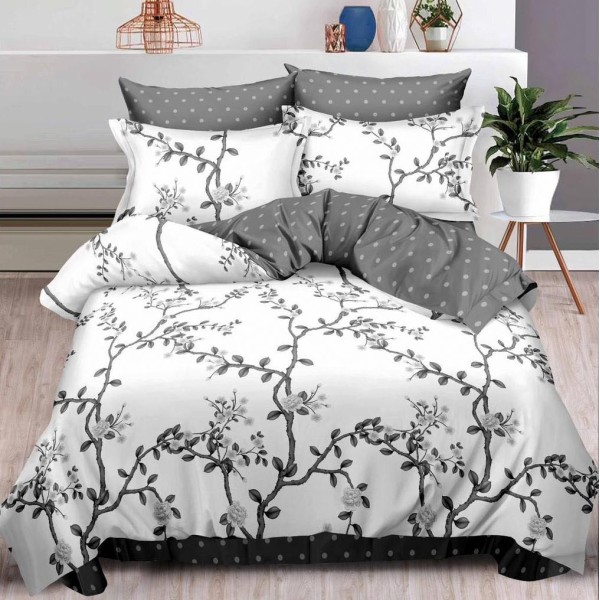 Lenjerie pat dublu (160x200cm, 180x200cm),  FINET, 6 piese, cu ELASTIC, Gri, crengute [1]