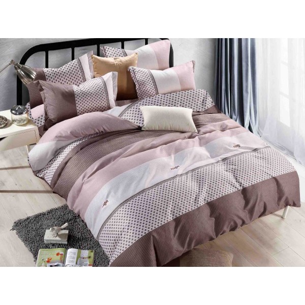 Lenjerie pat 1 PERSOANA,  FINET, 4 piese, Jojo Home, Maro, dungi [1]