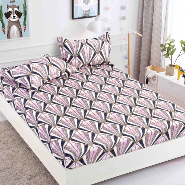 Cearsaf cu elastic, Bumbac FINET, 160/180x200cm, 2 fete de perne 50x70cm, Jojo Home, Gri-Roz, abstract [1]