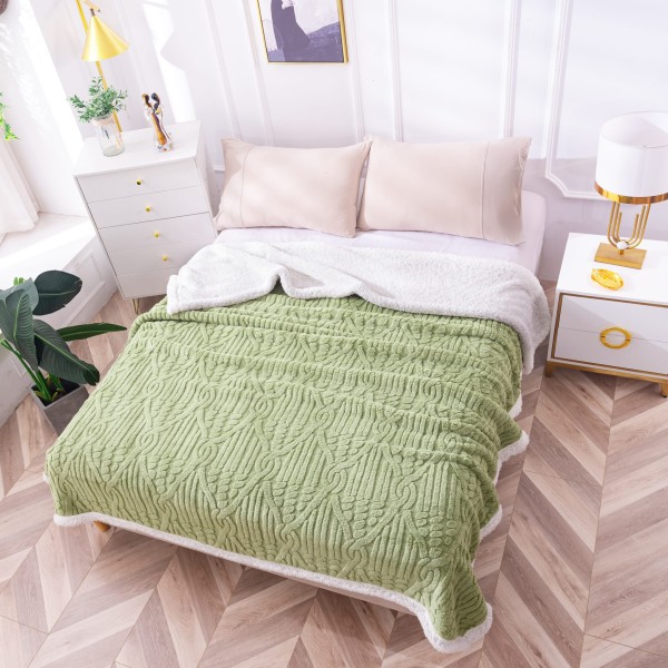 Patura CoCoLiNo Sherpa cu blanita, tip Tricotaj impletit, 200x230cm, Verde [1]