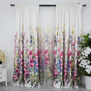 Draperie Satinata imprimata, flori roz, 140cm latime x 260cm inaltime, cu tiv lat pt bara Draperie Satinata imprimata, flori roz, 140cm latime x 260cm inaltime, cu tiv lat pt bara