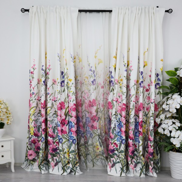 Draperie Satinata imprimata, 10x2.54m, cu rejansa pentru SINA, flori roz [1]
