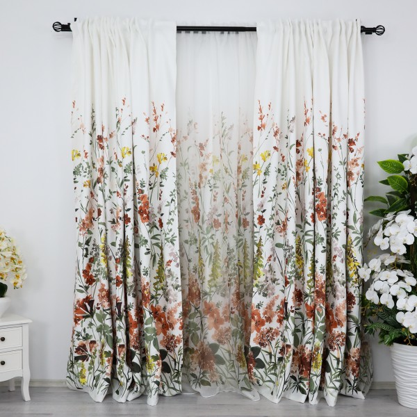 Set 2 bucati de Draperie Satinata imprimata - 200cm x 232cm x rejansa pt bara, flori de toamna [1]