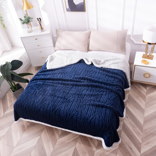 Patura CoCoLiNo Sherpa cu blanita, tip Tricotaj impletit, 200x230cm, Bleumarin [1]